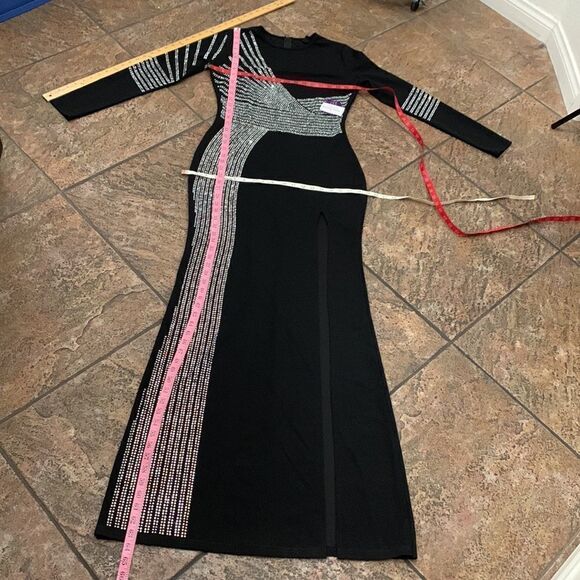 Windsor Size Medium Scoop Neck Black Diamond Studded Maxi Side Slit Dress New - Picture 15 of 15